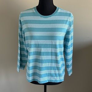 NWT L.L. Bean Sturdy Cotton Crew Top.  Striped SeaBlue and White.  Size Small